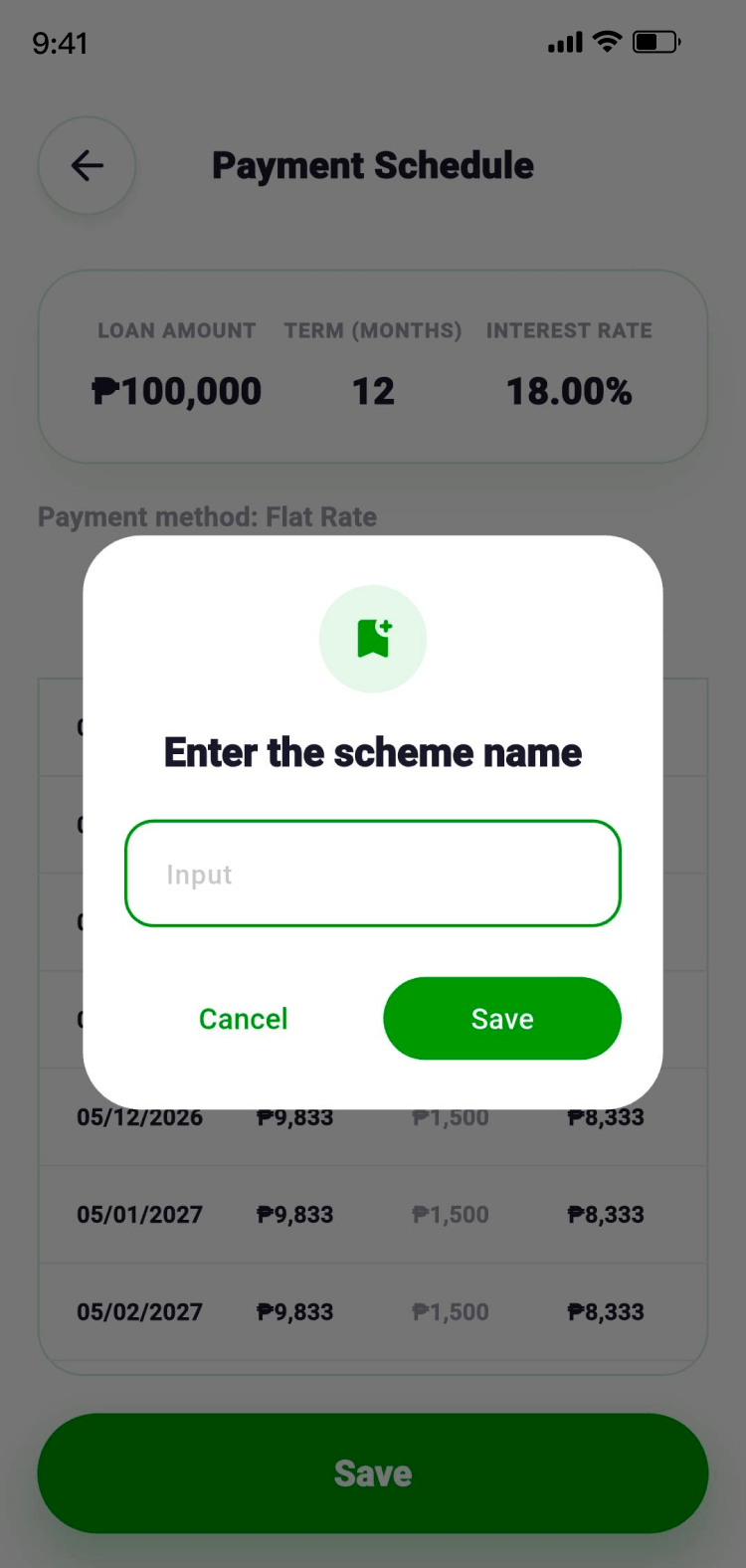 Save an EMI payment schedule